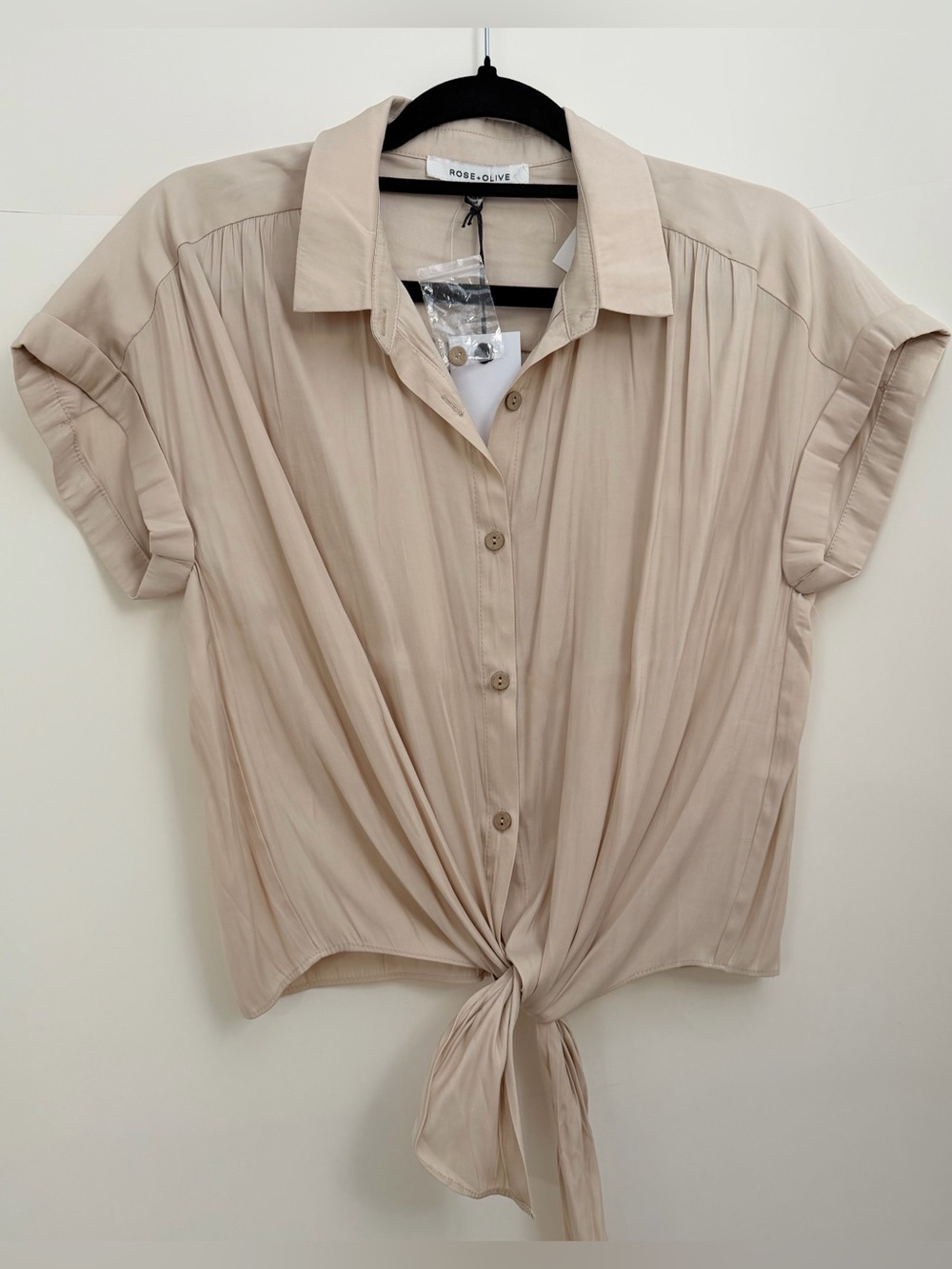 Beige Tie-Front Button-Up Blouse NWT Size Medium